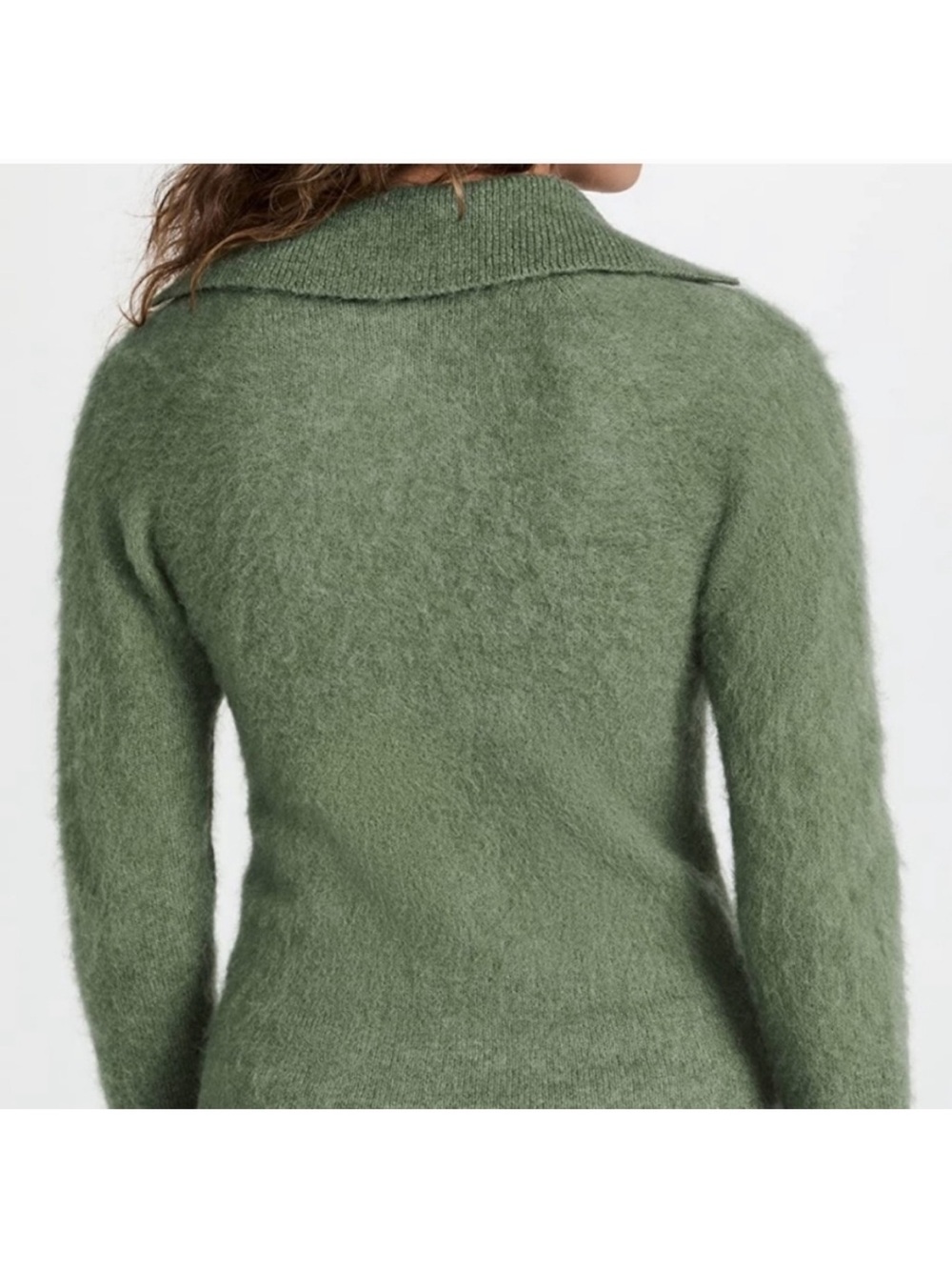 Vince Brushed Polo Alpaca Sweater Sage Green Polo V-Neck XS - Picture 3 of 14
